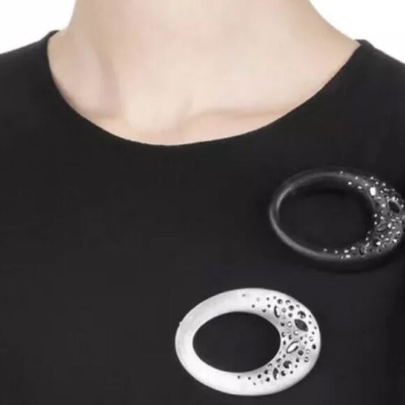NWOT Alexis Bittar Black Lucite, Noir Crystal Dusted Oval Brooch - Picture 1 of 5